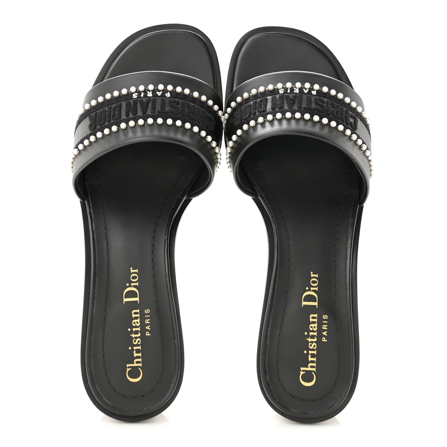 Christian Dior Calfksin Pearl Embroidered Dway 35mm Slide Sandals 35 Black 2 of 10