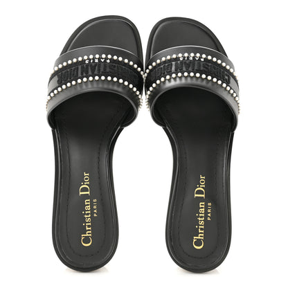 Christian Dior Calfksin Pearl Embroidered Dway 35mm Slide Sandals 35 Black 2 of 10