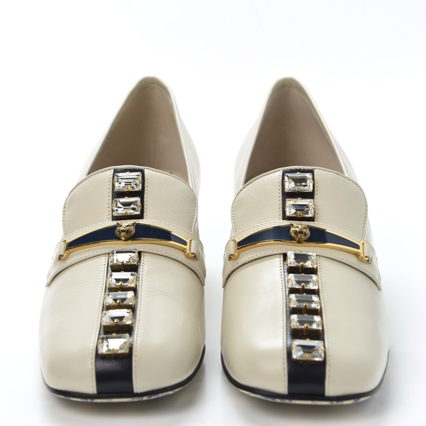 Goatskin Crystal Mid-Heel Loafer Pumps 41 Ivory