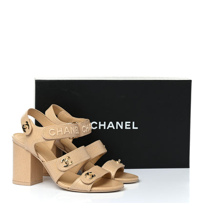 Chanel Goatskin CC Turnlock Sandals 37.5 Beige 9 of 9