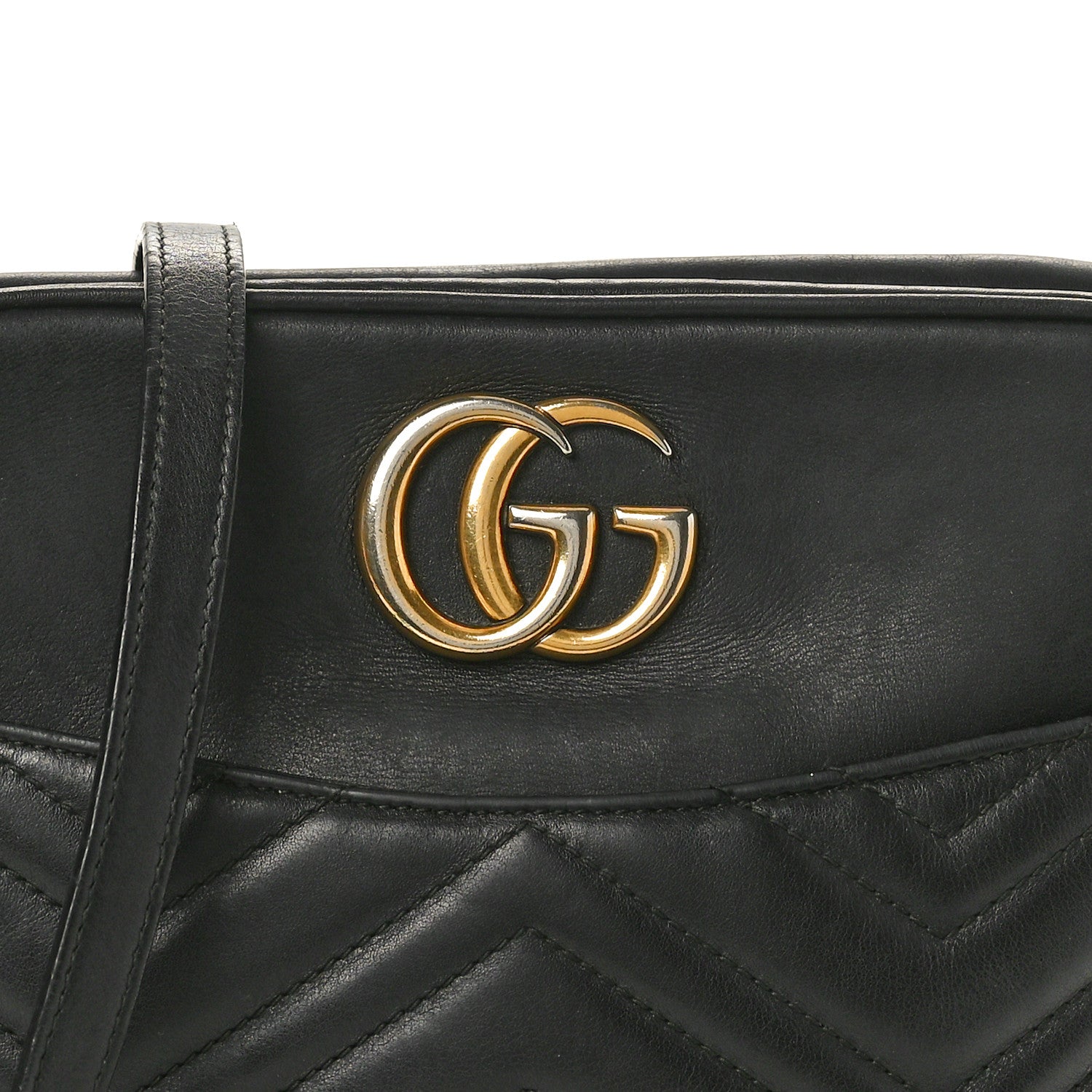 Gucci Calfskin Matelasse Medium GG Marmont Chain Shoulder Bag Black 7 of 14