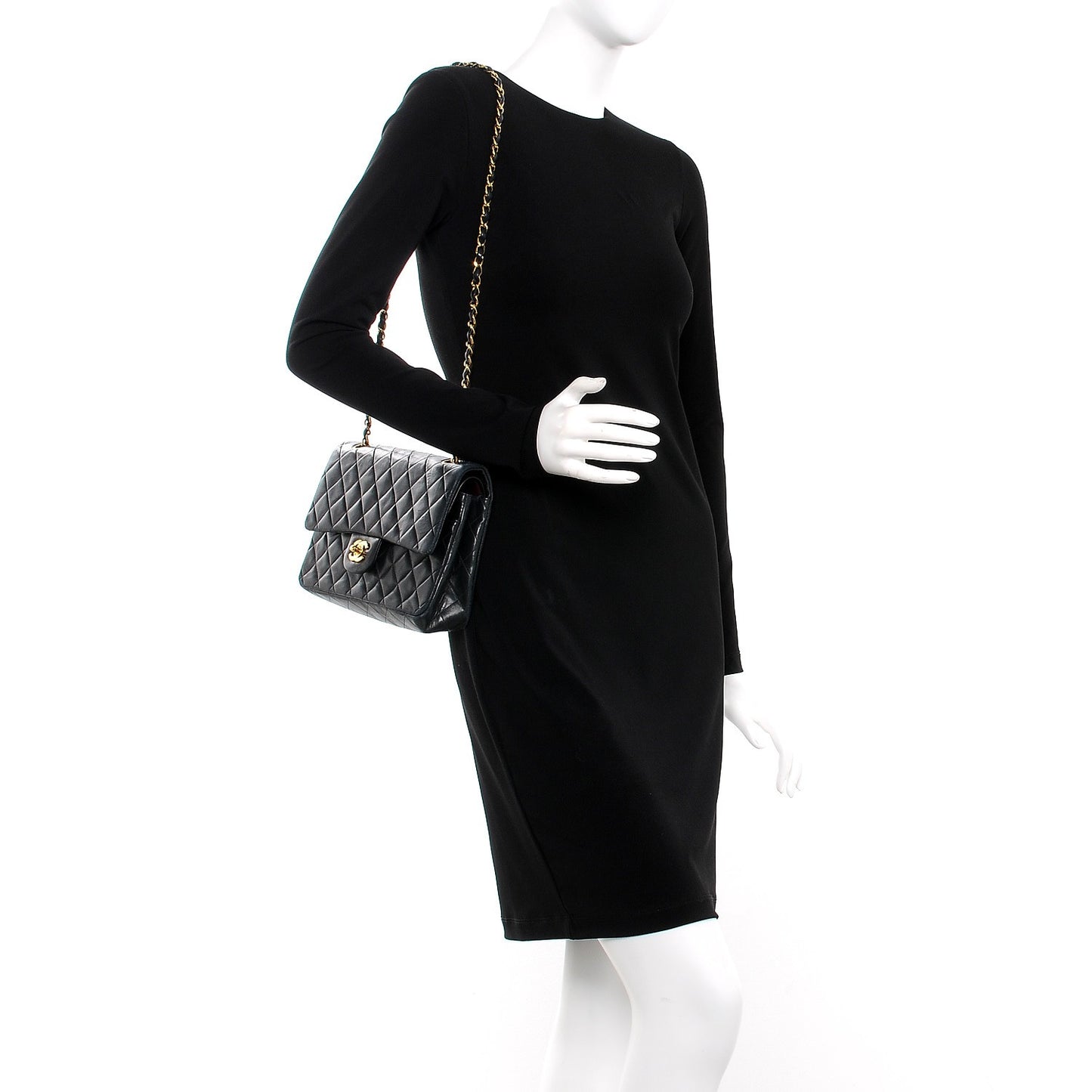 Lambskin Quilted Medium Double Flap Black