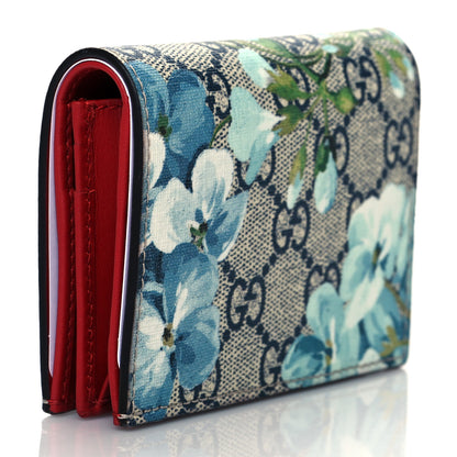 Gucci GG Supreme Monogram Blooms Card Case Beige Blue Navy Hibiscus Red 3 of 7