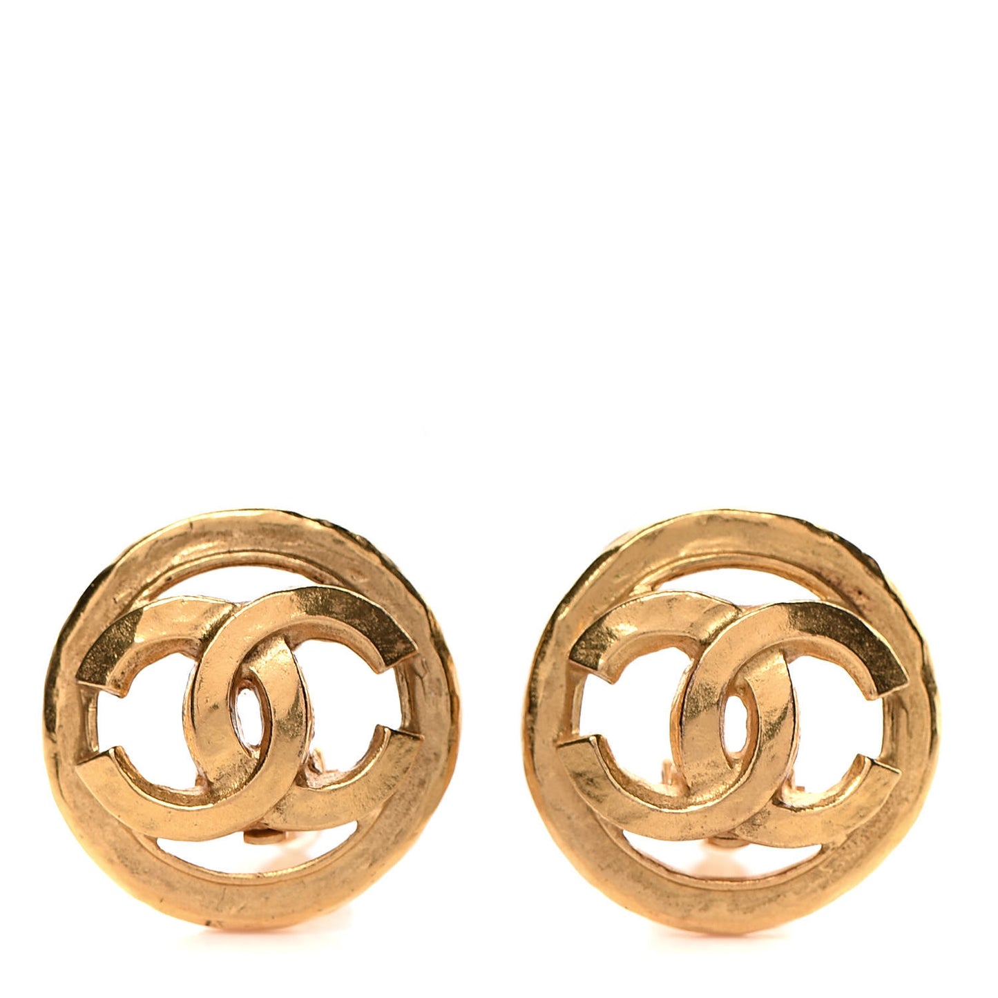 CC Button Clip On Earrings Gold
