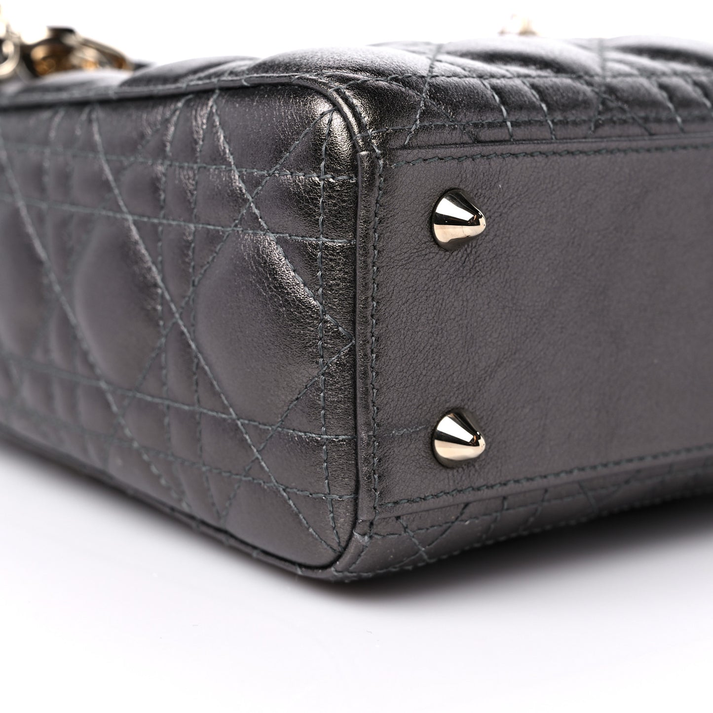 Lambskin Cannage Small My ABCDior Lady Dior Metallic Grey