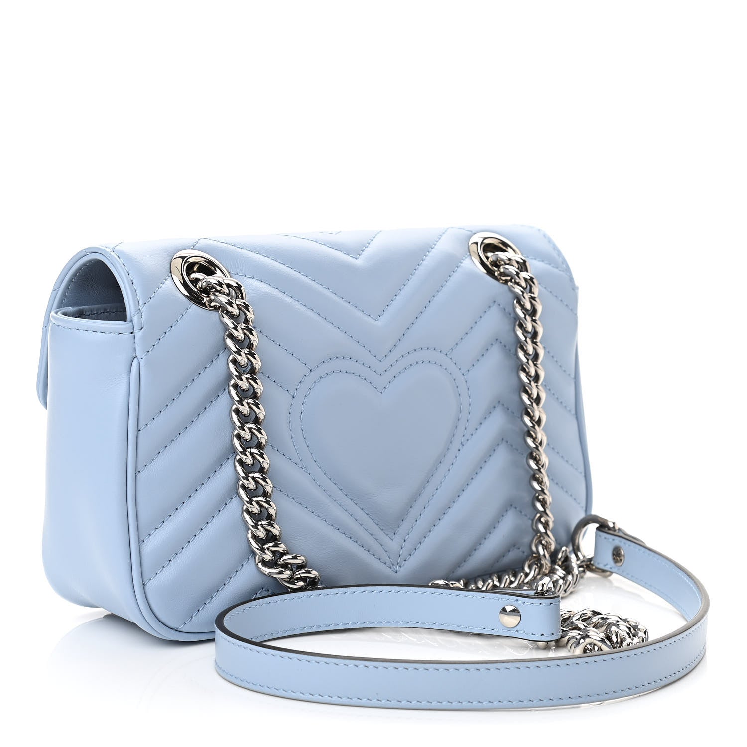 Gucci Calfskin Matelasse Mini GG Marmont Shoulder Bag Porcelain Light Blue 3 of 10