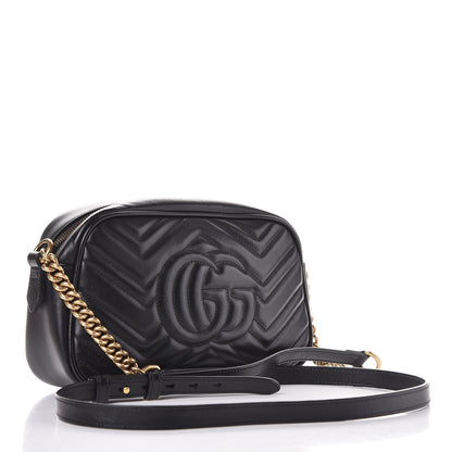 Gucci Calfskin Matelasse Small GG Marmont Chain Shoulder Bag Black 4 of 13