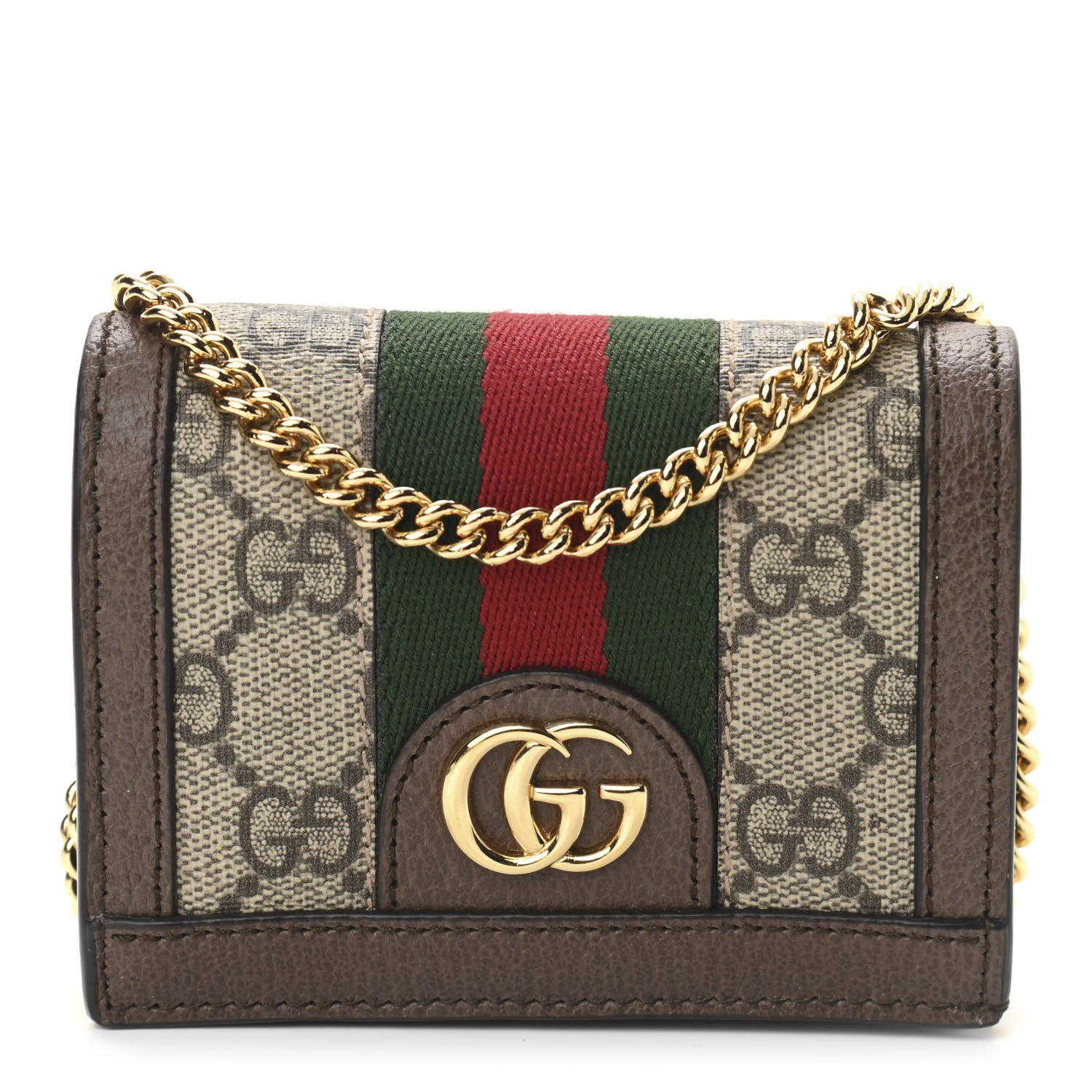 Gucci GG Supreme Monogram Web Ophidia Chain Card Case Wallet Beige New Acero 1 of 11
