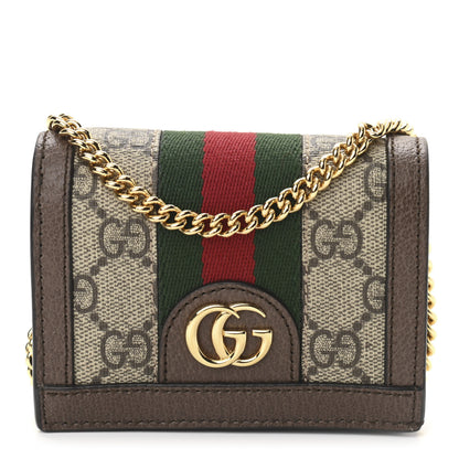 Gucci GG Supreme Monogram Web Ophidia Chain Card Case Wallet Beige New Acero 1 of 11