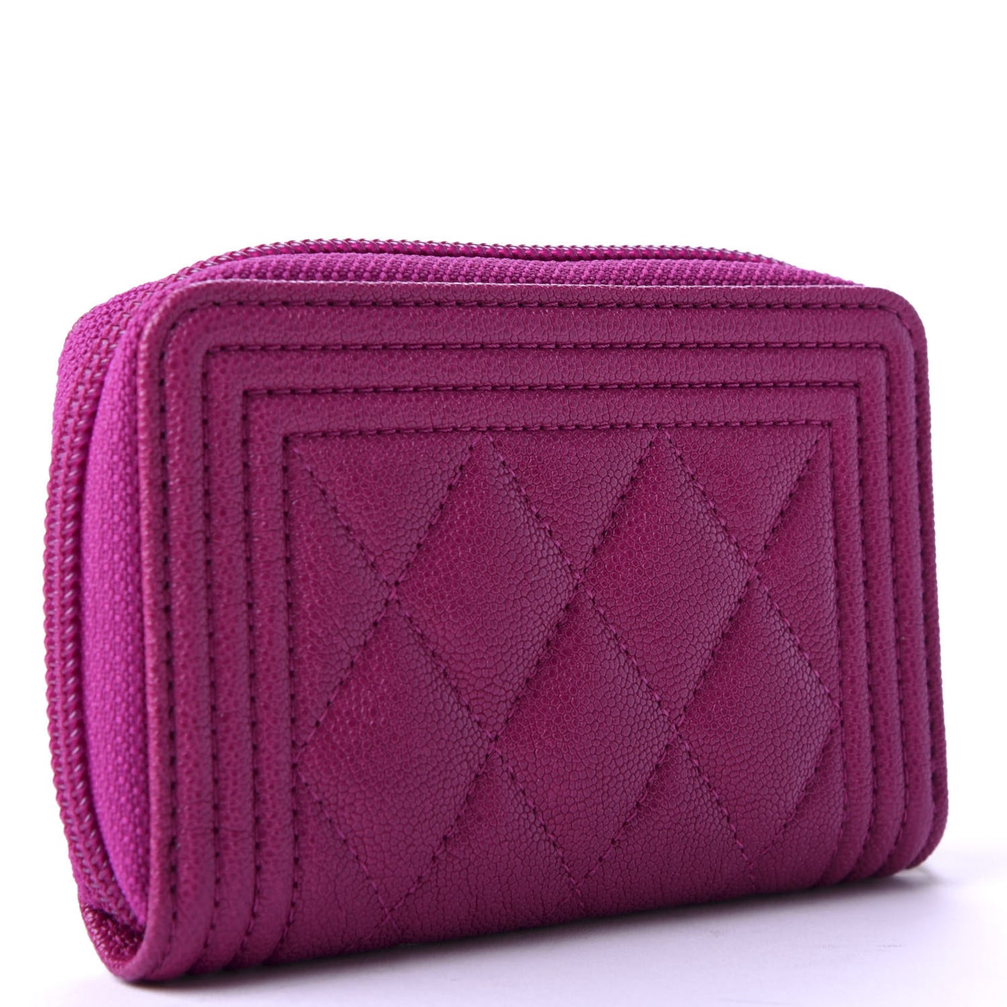 Caviar Quilted Boy Zip Around Coin Purse Wallet Fuchsia