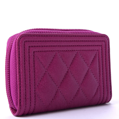 Chanel Caviar Quilted Boy Zip Around Coin Purse Wallet Fuchsia 3 of 8