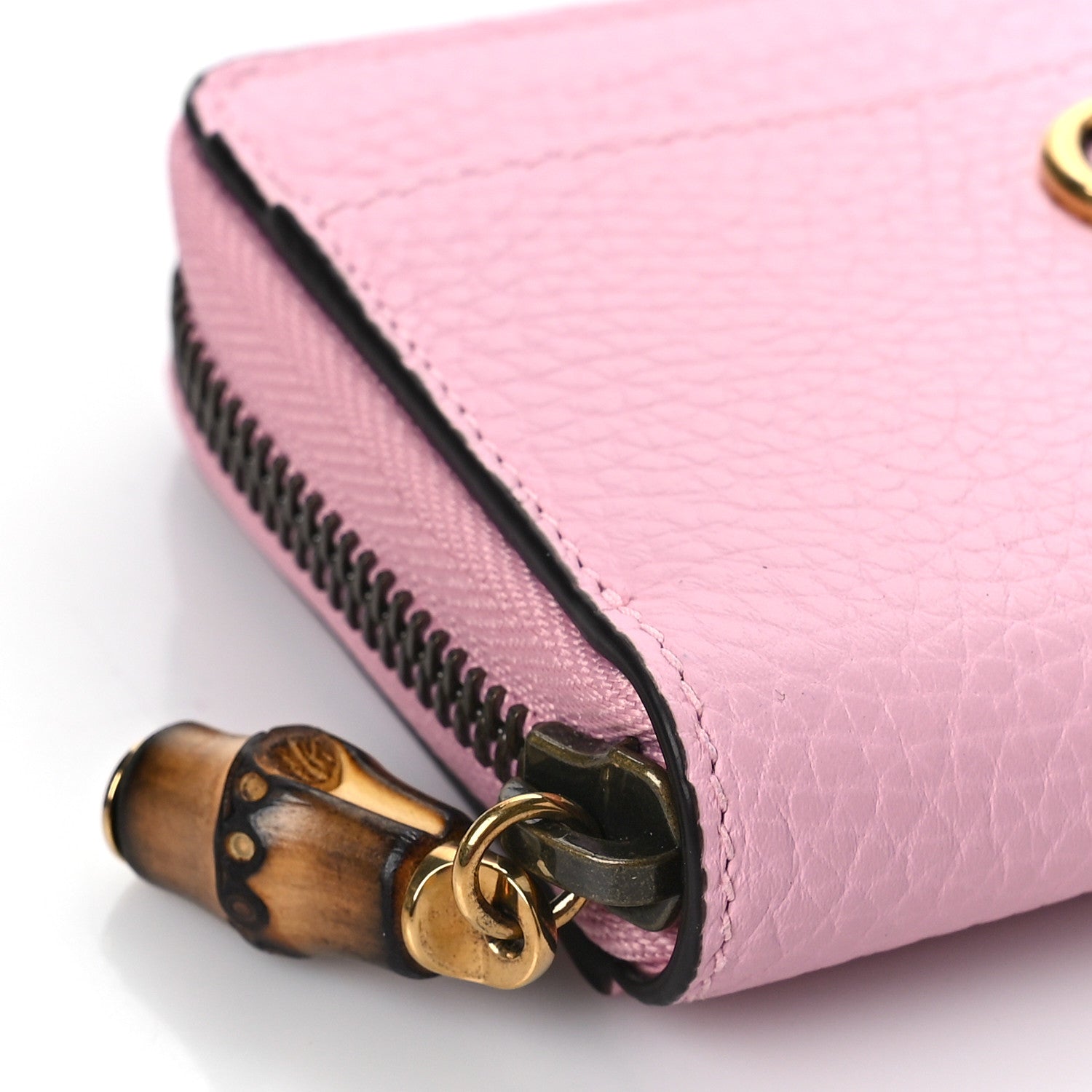 Gucci Piuma Calfskin Bamboo Double G Zip Card Case Sugar Pink 7 of 9