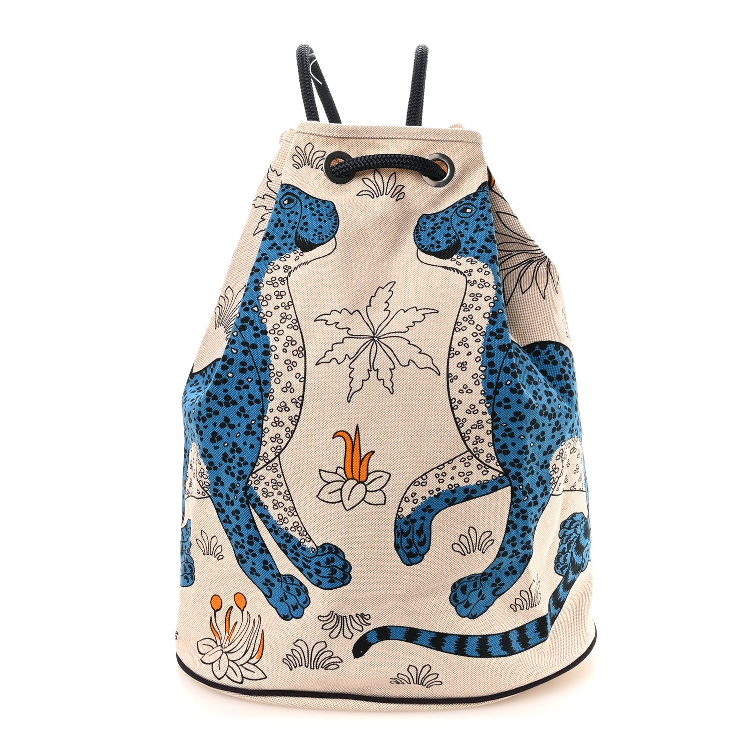Hermes Cotton Canvas Les Leopards Tote Bag Bleu Sable 1 of 11