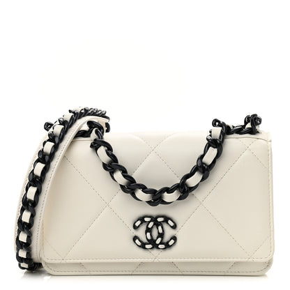 Chanel Glossy Calfskin Quilted Chanel 19 Wallet On Chain WOC White Black 1 of 12