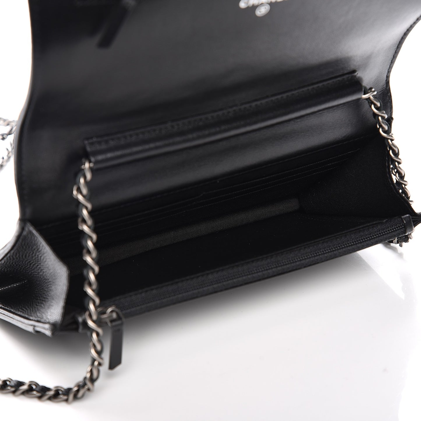 Caviar Chevron Quilted Boy Wallet on Chain WOC Black