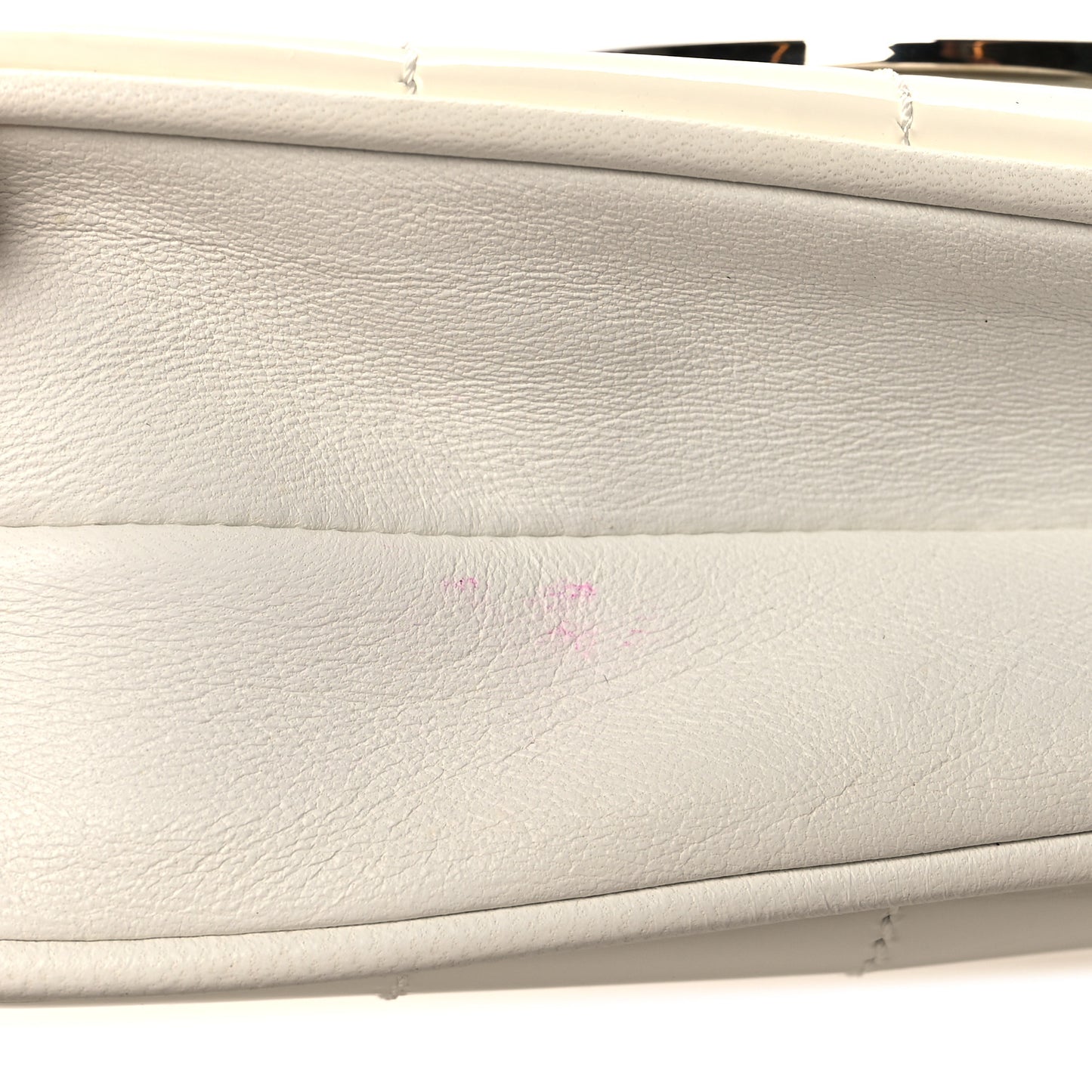 Patent Quilted Diagonal CC East West Chocolate Bar Flap White