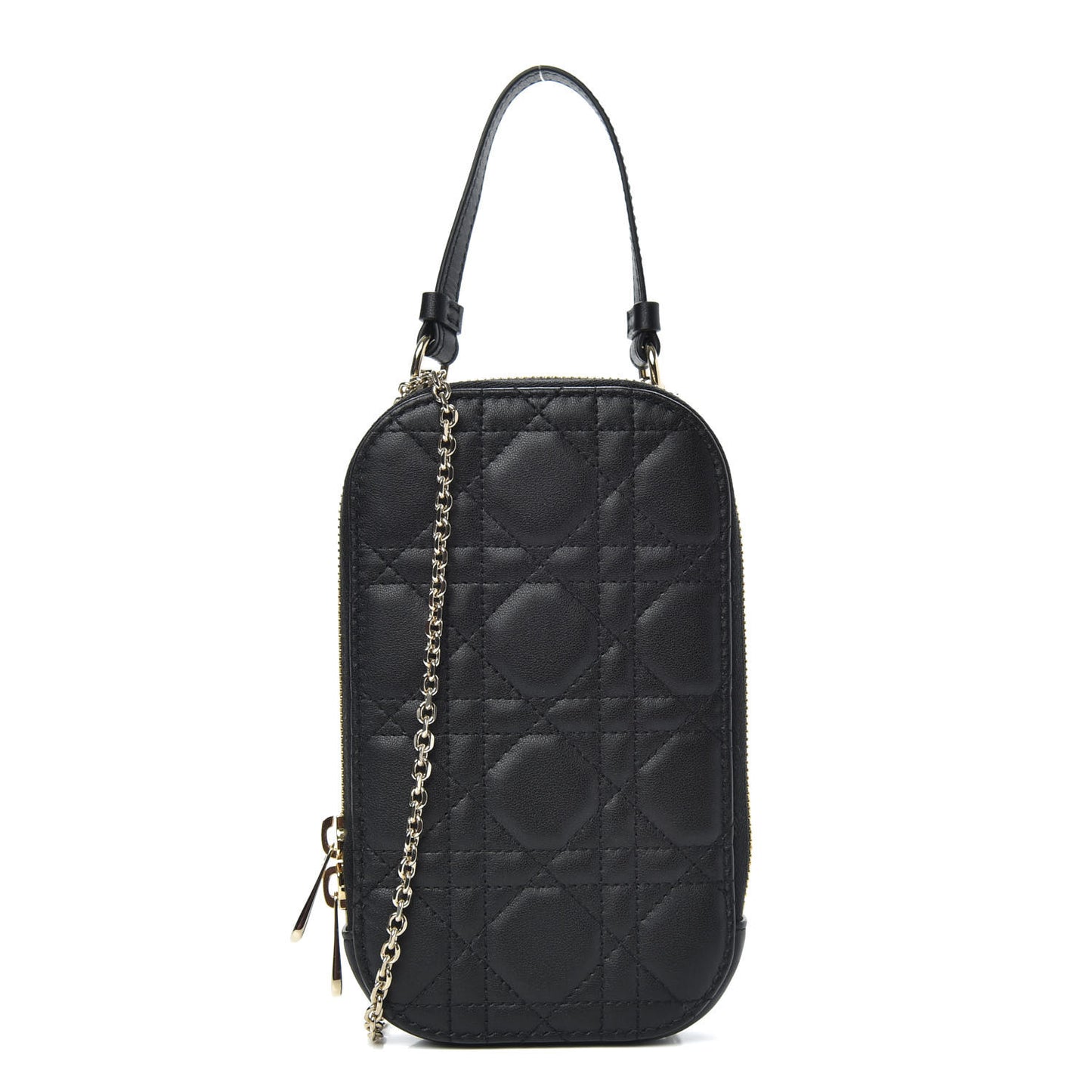 Lambskin Cannage Lady Dior Phone Holder Black