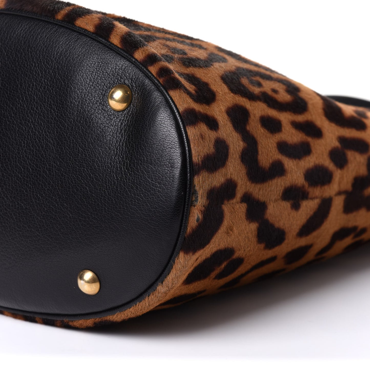 Goatskin Pony Hair Leopard Print Bucket Bag Black