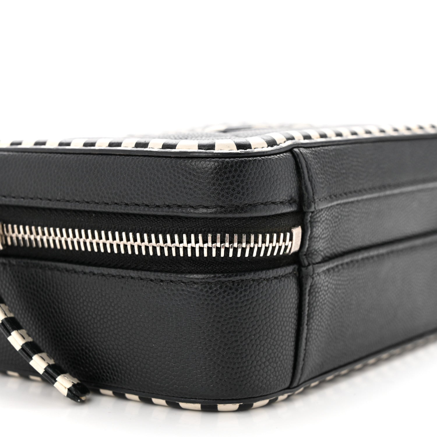 Chanel Caviar Quilted Striped Small CC Filigree Vanity Case Black White 9 of 10