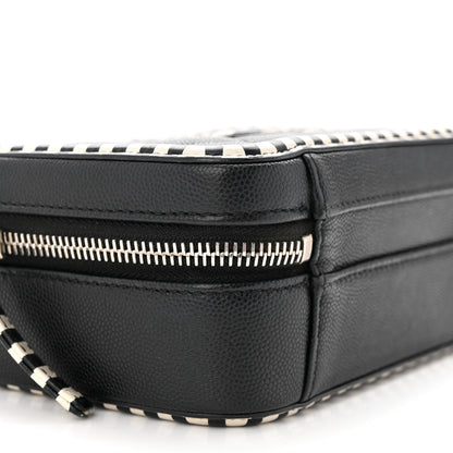 Chanel Caviar Quilted Striped Small CC Filigree Vanity Case Black White 9 of 10