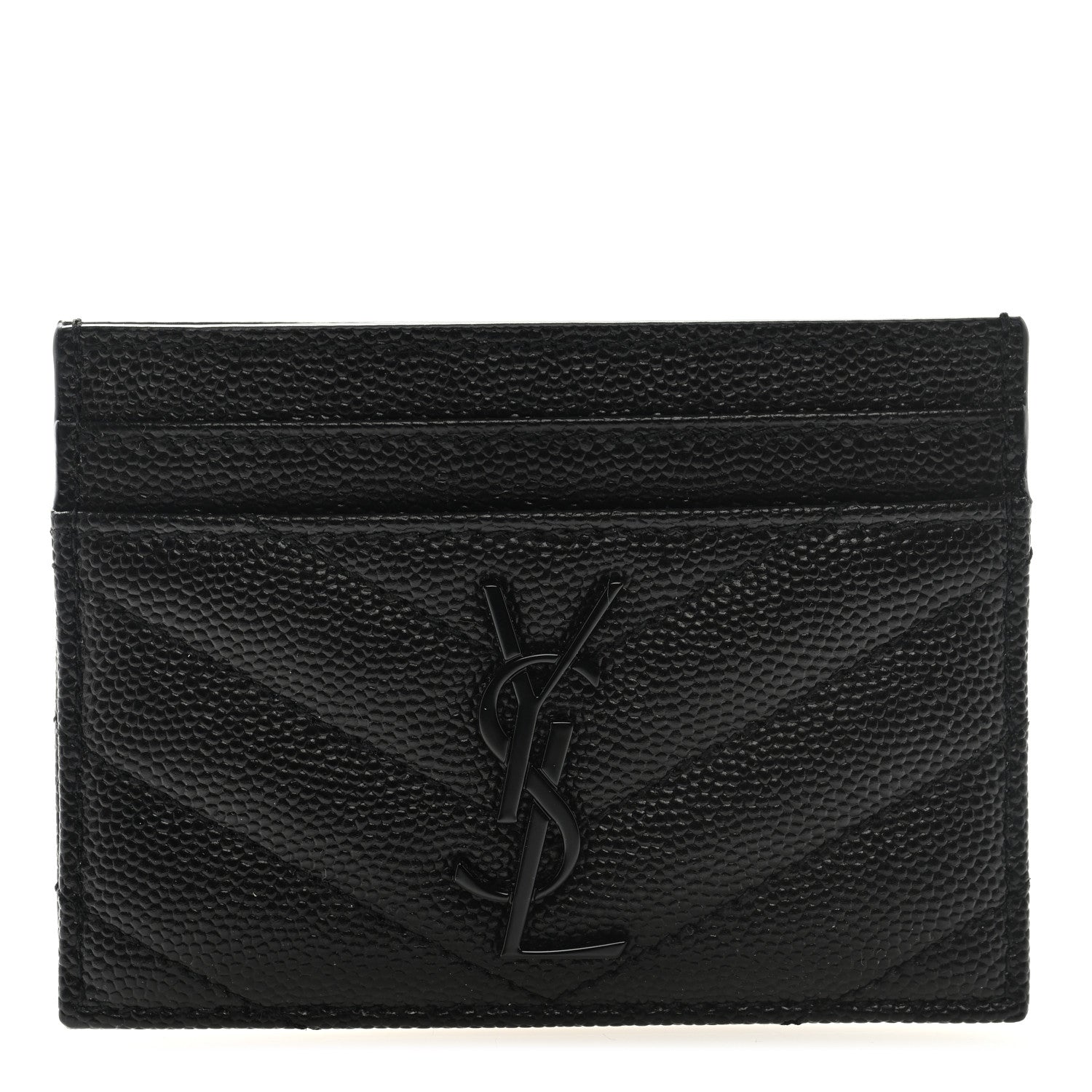 Saint Laurent Grain De Poudre Matelasse Chevron Monochrome Monogram Credit Card Case Black 1 of 6