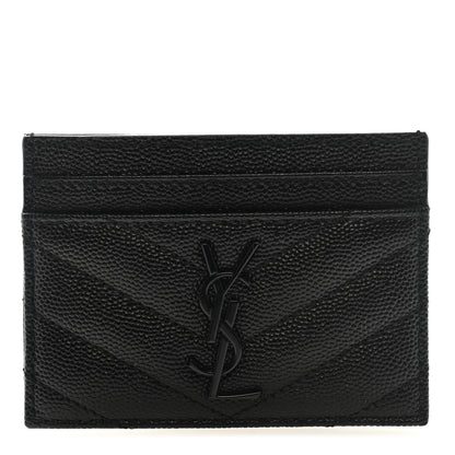 Saint Laurent Grain De Poudre Matelasse Chevron Monochrome Monogram Credit Card Case Black 1 of 6