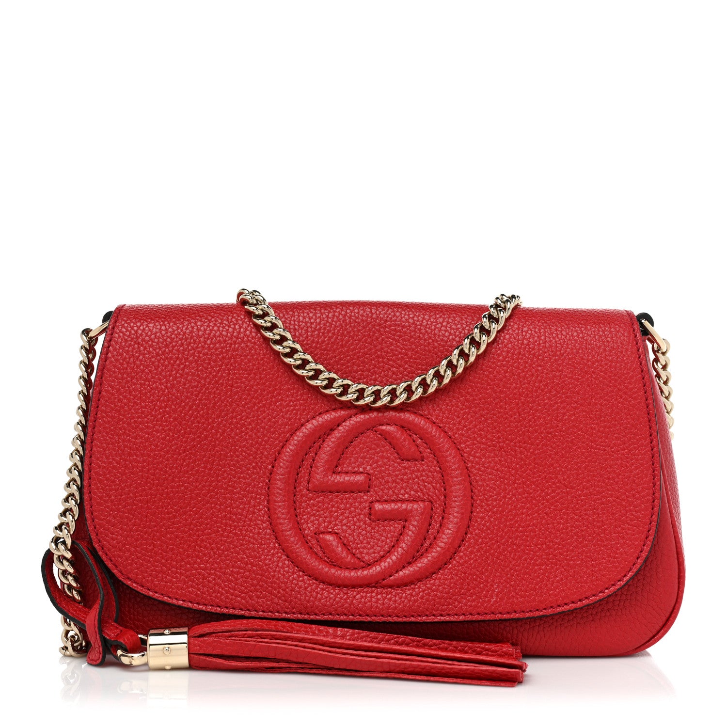 Gucci Pebbled Calfskin Medium Soho Flap Crossbody Vibrant Red 1 of 11