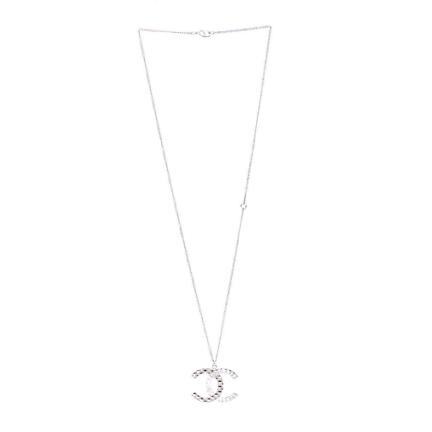 Baguette Crystal Quilted CC Pendant Necklace Gold