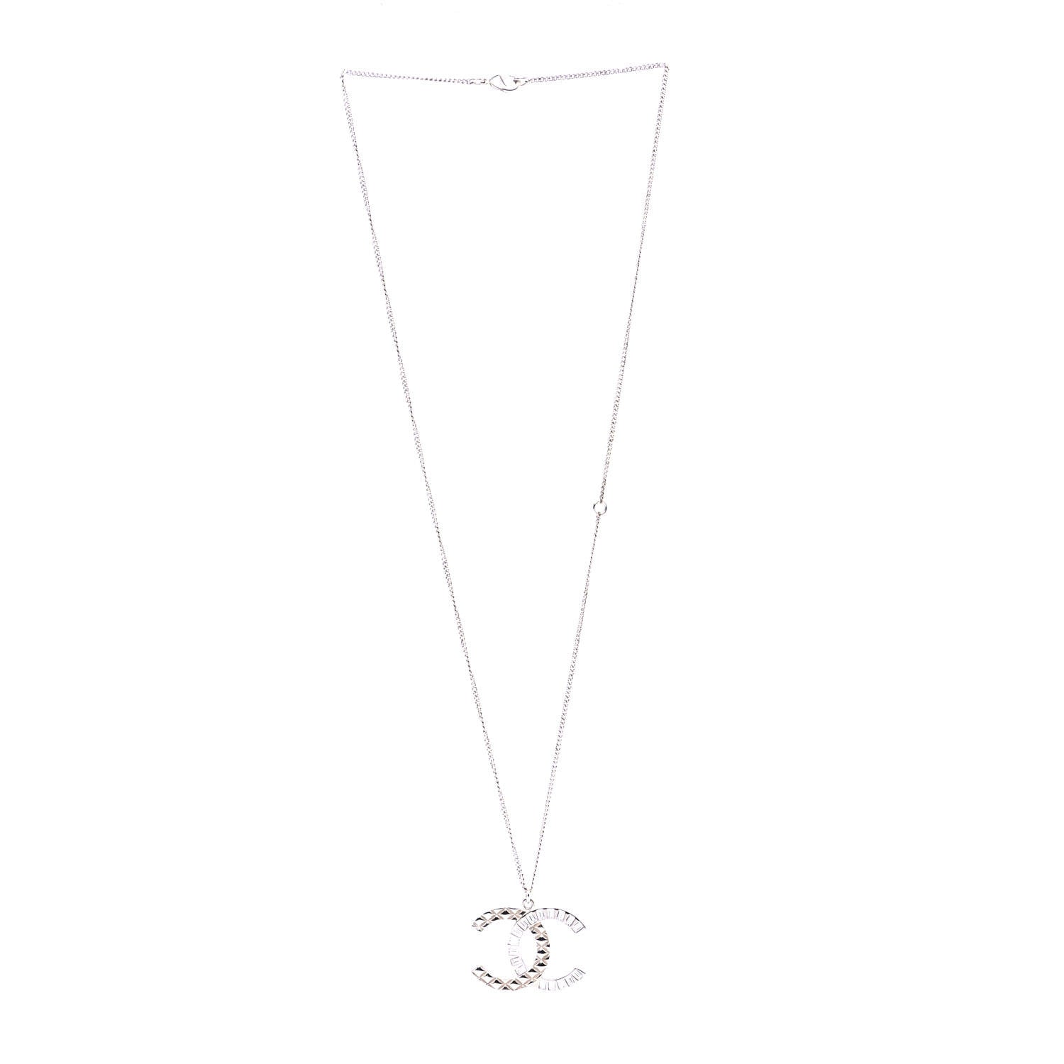 Chanel Baguette Crystal Quilted CC Pendant Necklace Gold 2 of 4