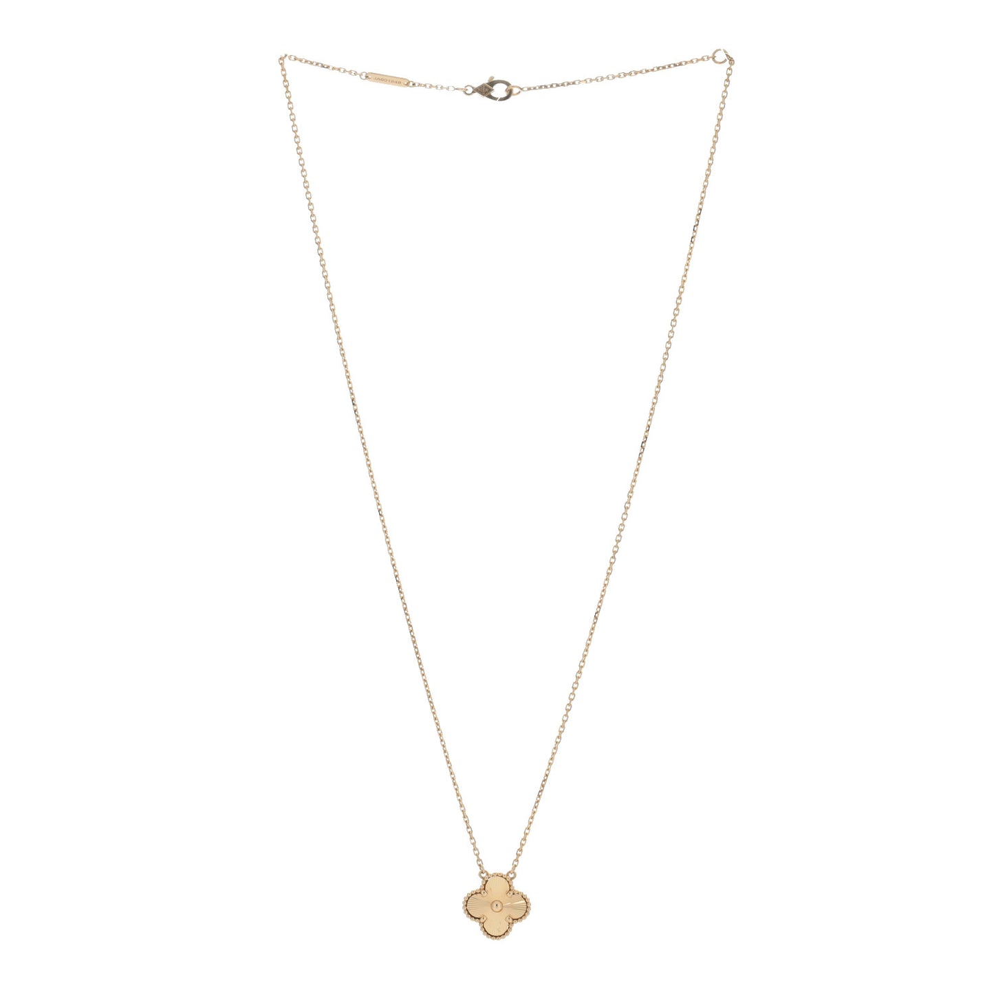18K Yellow Gold Guilloche Vintage Alhambra Pendant Necklace