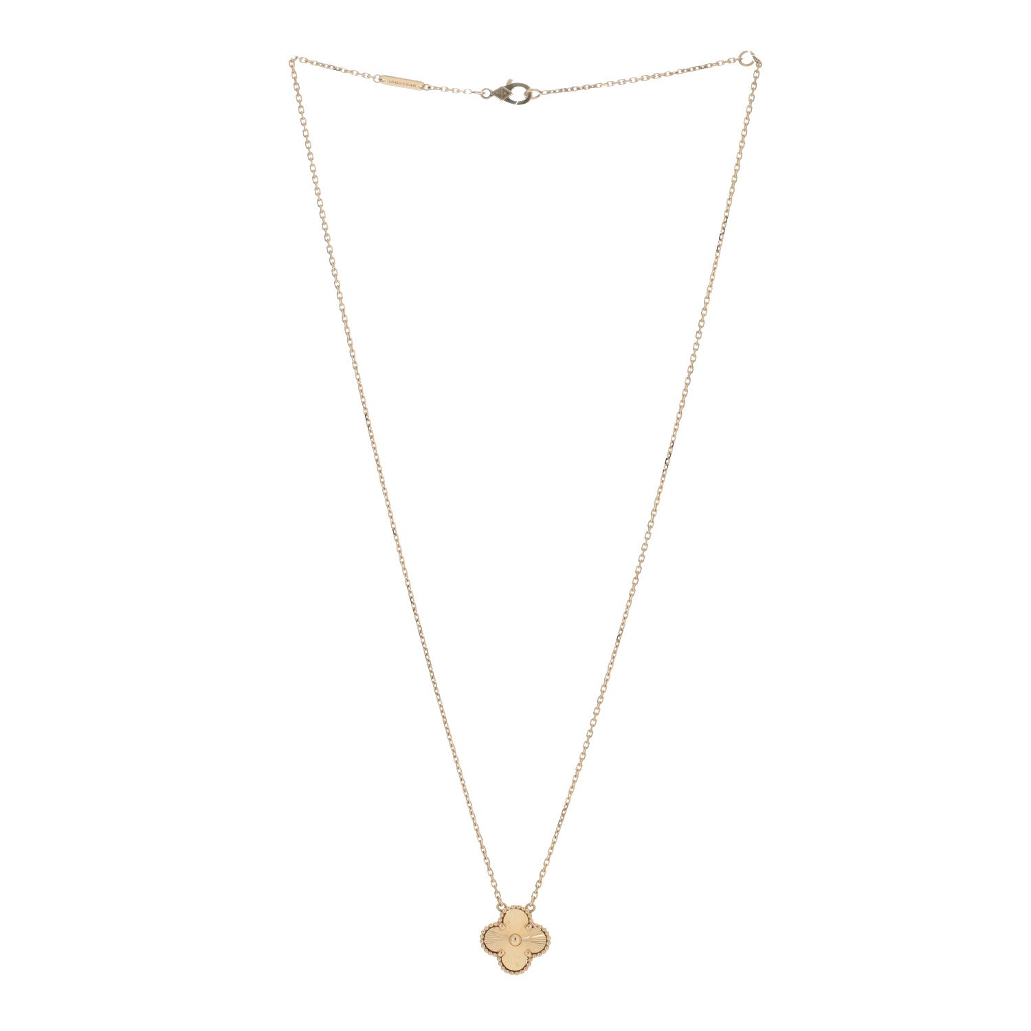 Van Cleef & Arpels 18K Yellow Gold Guilloche Vintage Alhambra Pendant Necklace 2 of 4