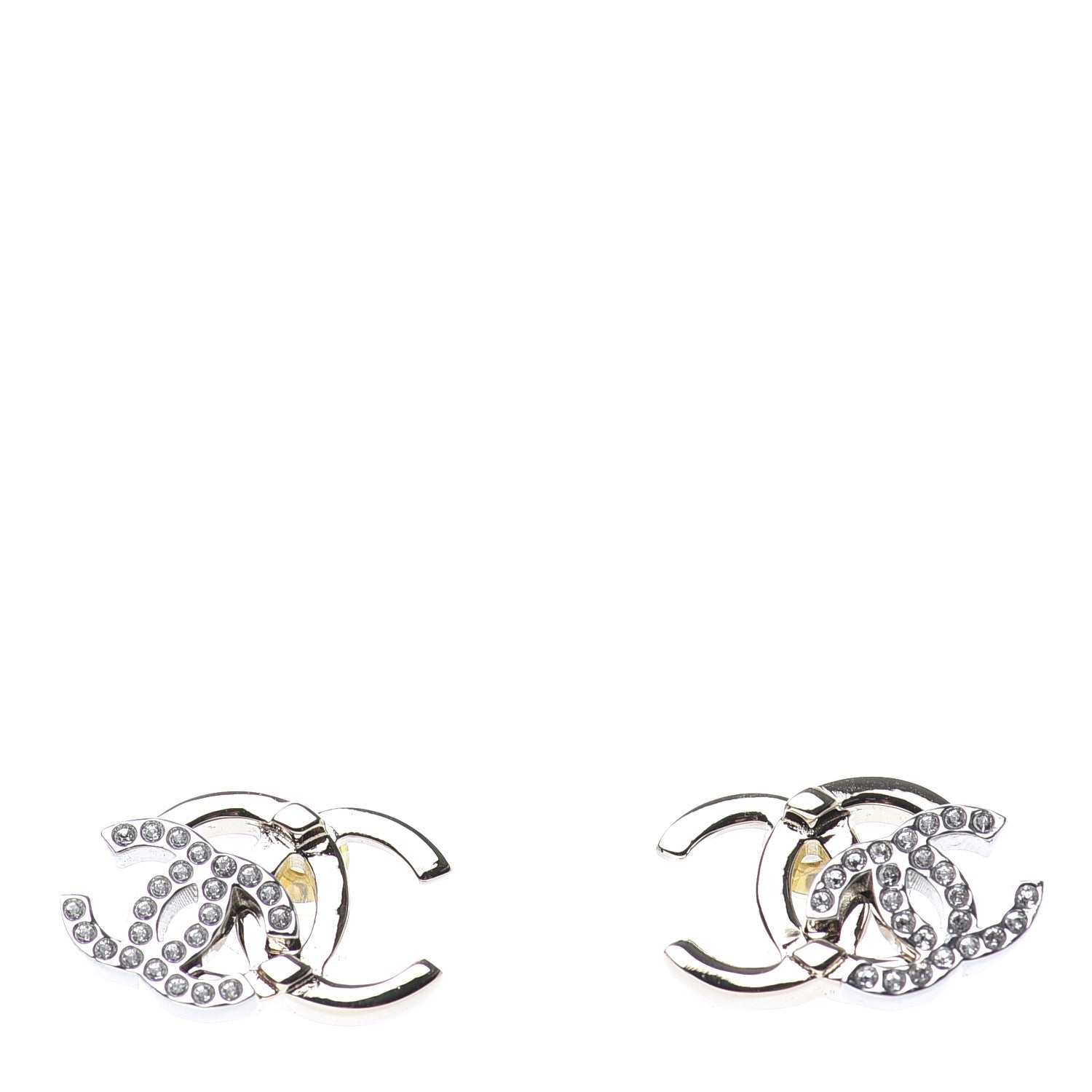 Chanel Crystal Double CC Earrings Gold Silver 1 of 4