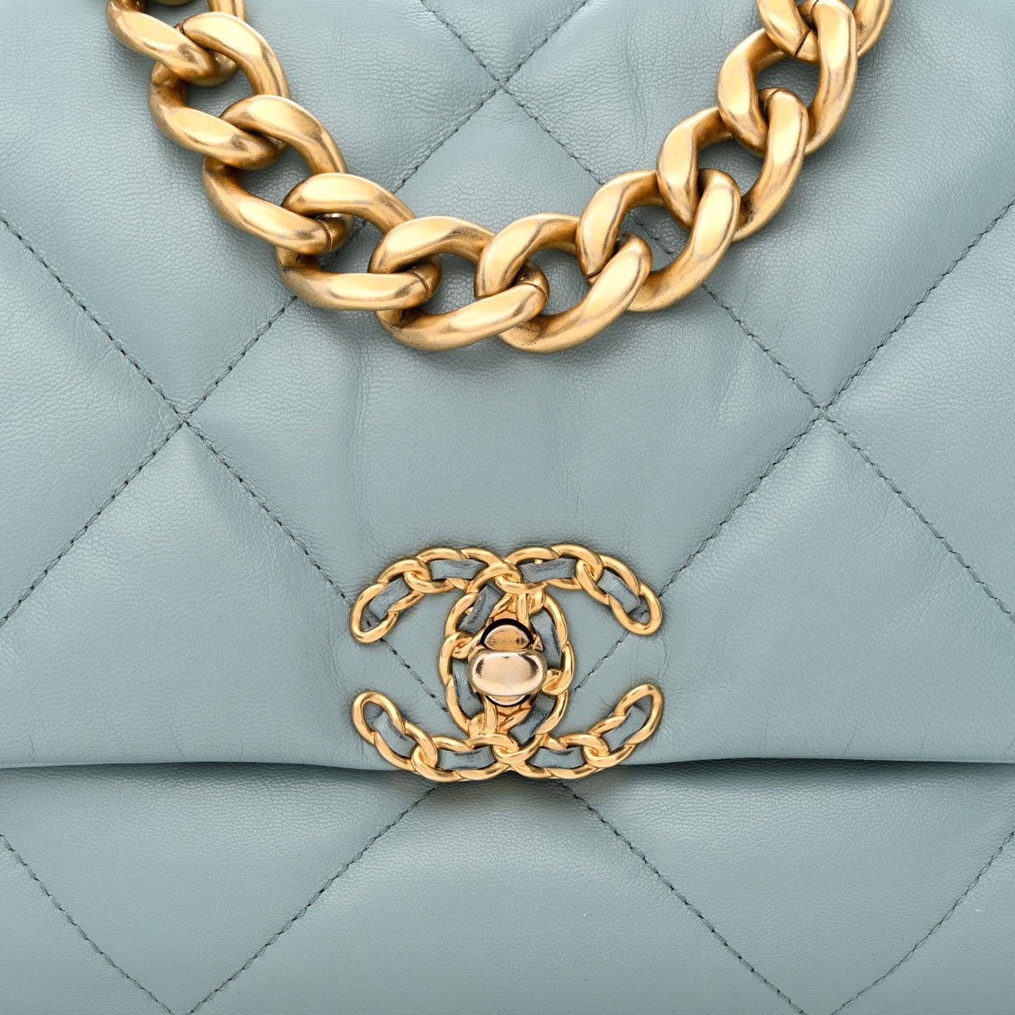 Lambskin Quilted Large Chanel 19 Flap Light Blue