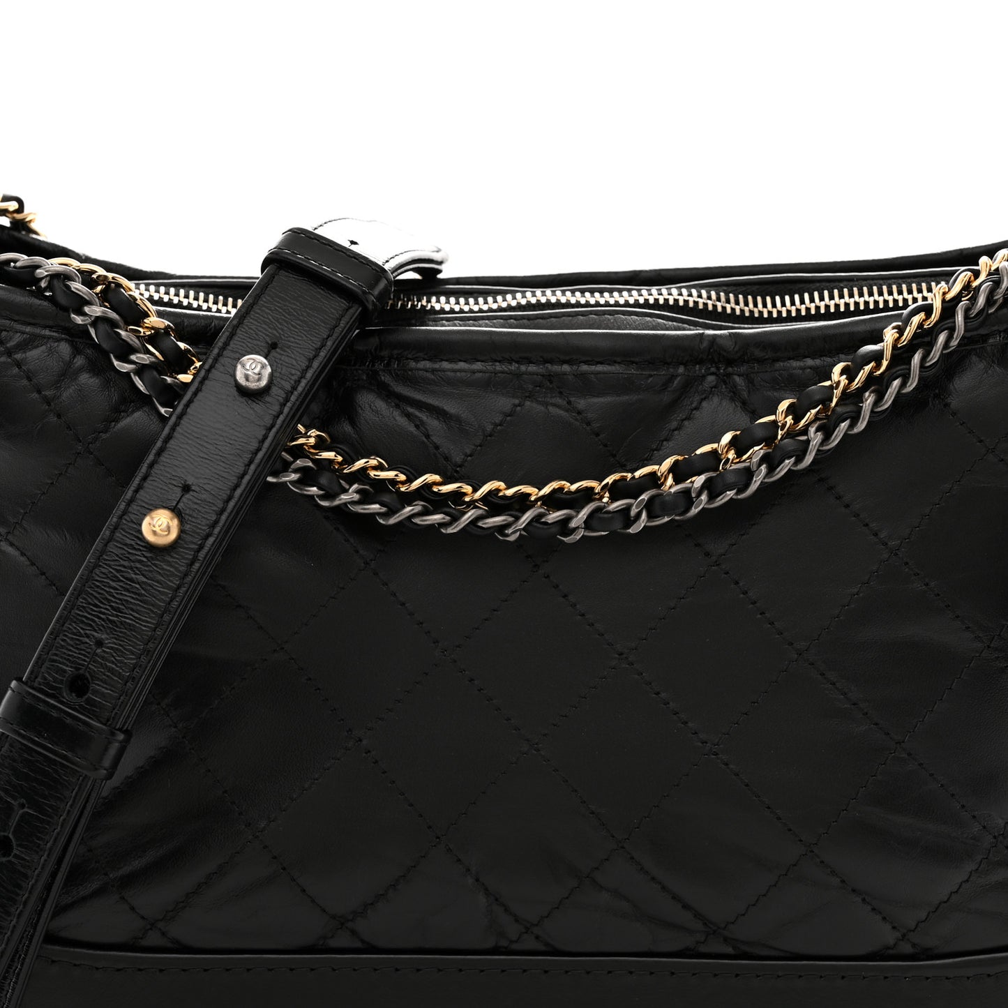 Aged Calfskin Quilted Medium Gabrielle Hobo Black