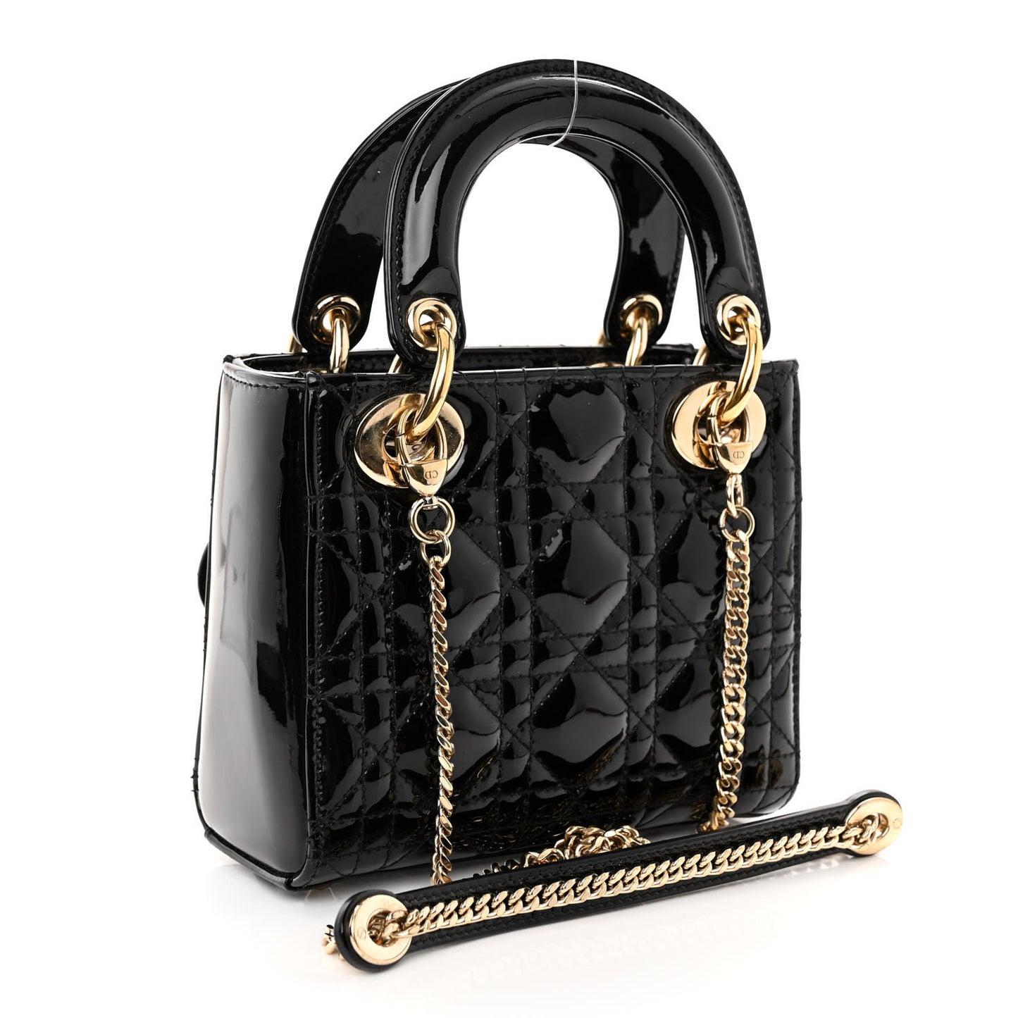 Patent Cannage Mini Lady Dior Black