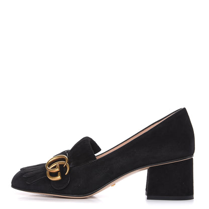 Gucci Kid Scamosciato GG Marmont Fringe 50mm Loafer Pumps 37 Black 1 of 10