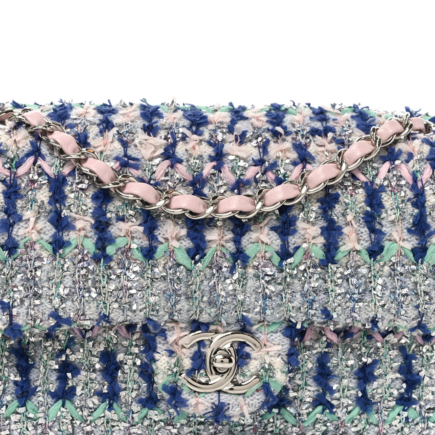 Glittered Tweed Quilted Medium Flap Blue Multicolor