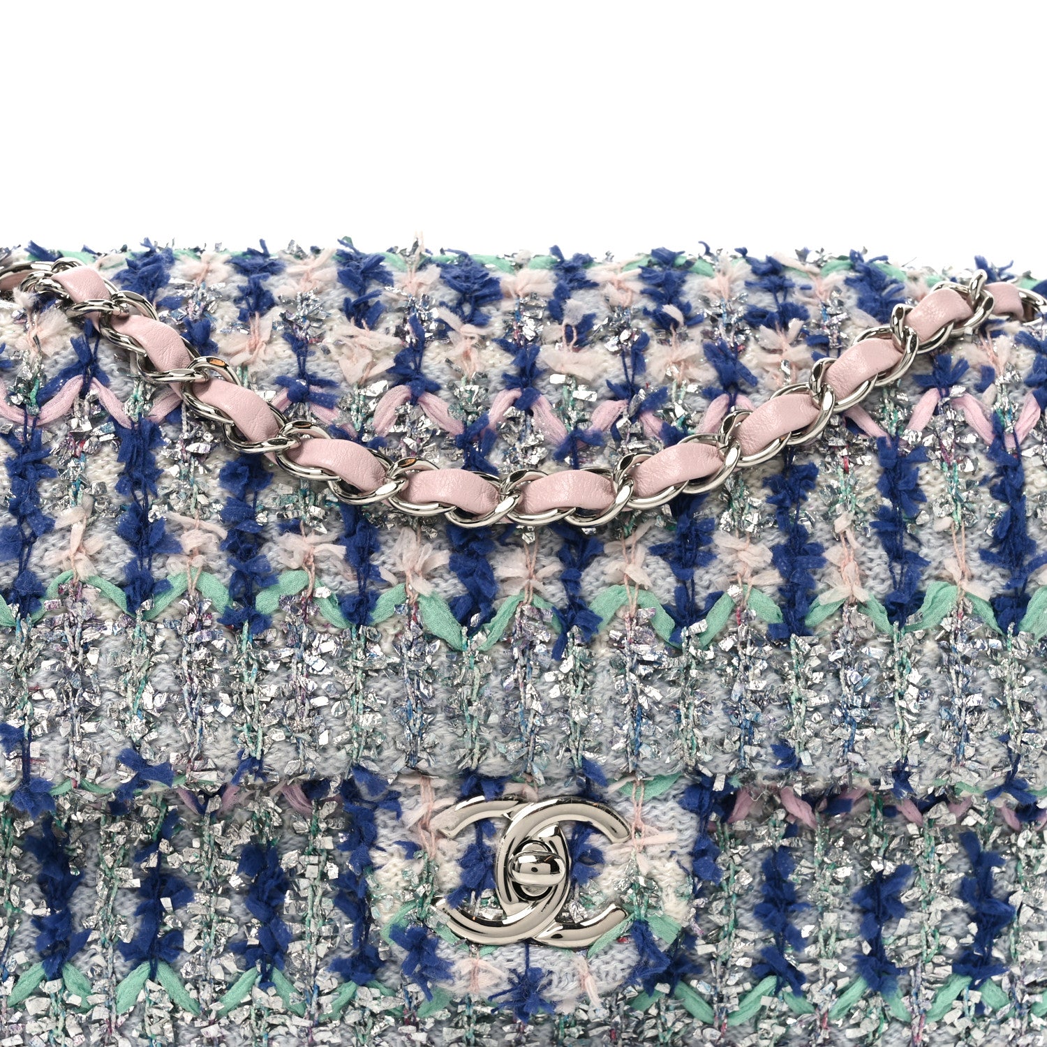 Chanel Glittered Tweed Quilted Medium Flap Blue Multicolor 8 of 11