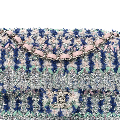 Chanel Glittered Tweed Quilted Medium Flap Blue Multicolor 8 of 11
