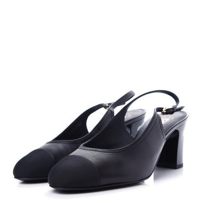 Chanel Lambskin Grosgrain Crystal Cap Toe Logo Slingback Pumps 38.5 Black 3 of 11