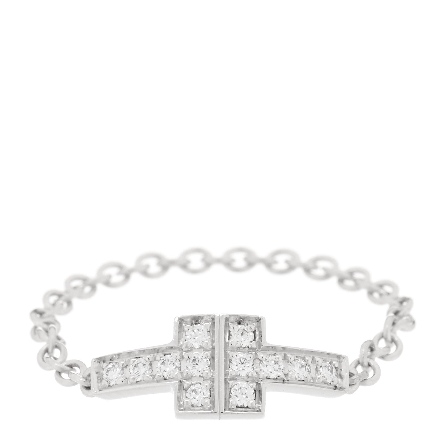 Tiffany 18K White Gold Diamond T Chain Ring 51 5.75 1 of 4