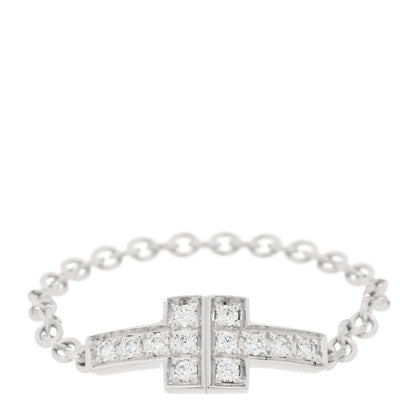 Tiffany 18K White Gold Diamond T Chain Ring 51 5.75 1 of 4