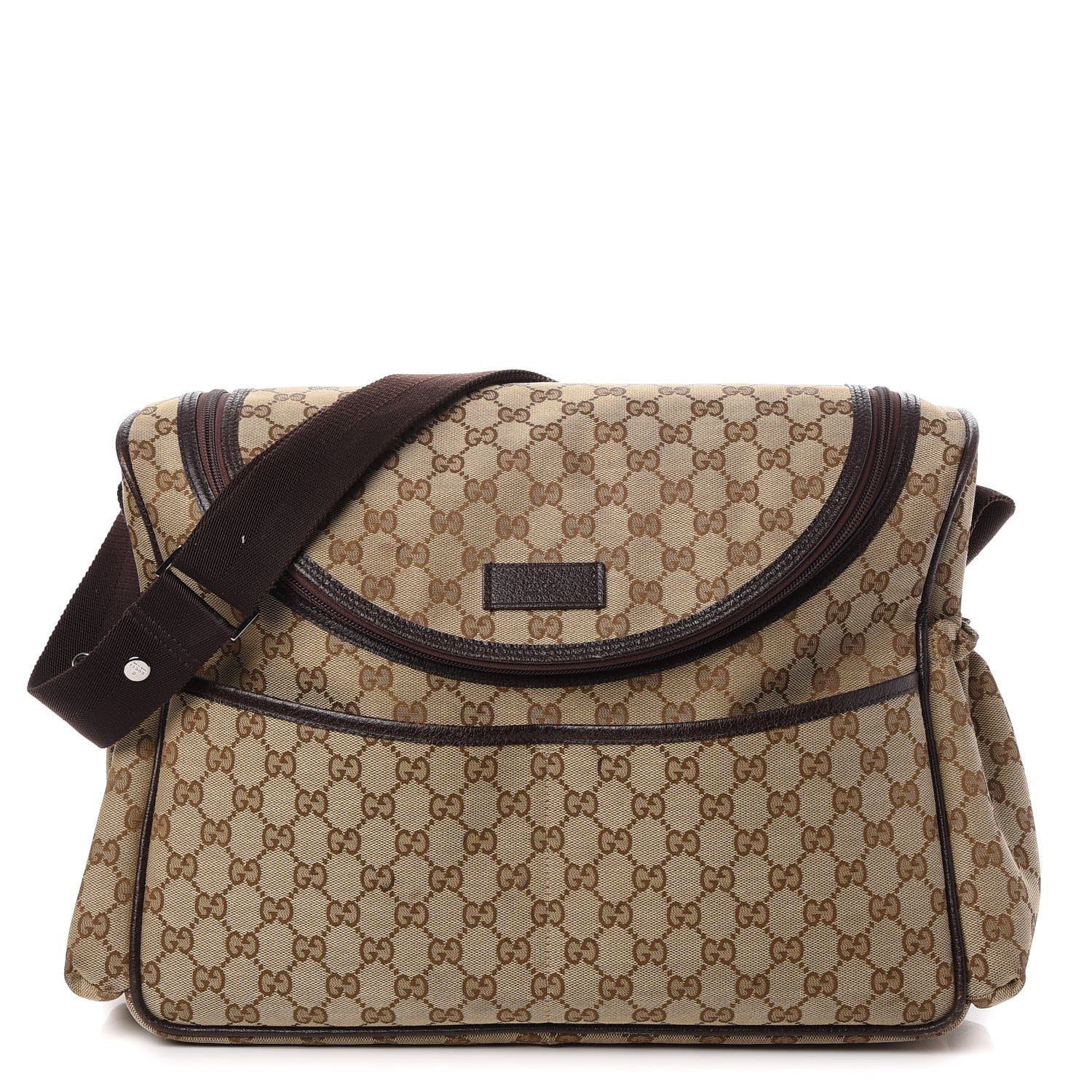Gucci Monogram Natural Pigskin Large Diaper Bag Beige Ebony Cocoa Dark Chocolate 1 of 14