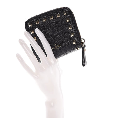 Valentino Garavani Pebbled Calfskin Rockstud Compact Zip Around Wallet Black 2 of 10