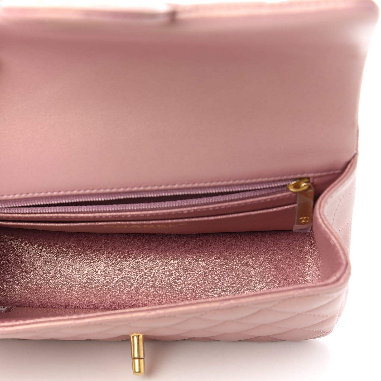 Iridescent Lambskin Quilted Mini Top Handle Rectangular Flap Pink