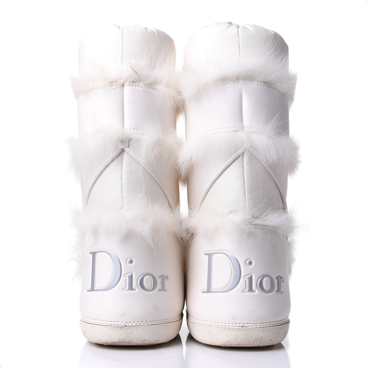 Canvas Calfskin Fur Womens Moon Boots 38-40 White