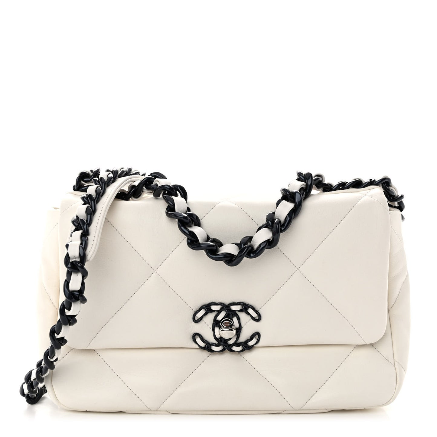 Glossy Calfskin Quilted Medium Chanel 19 Flap White Black