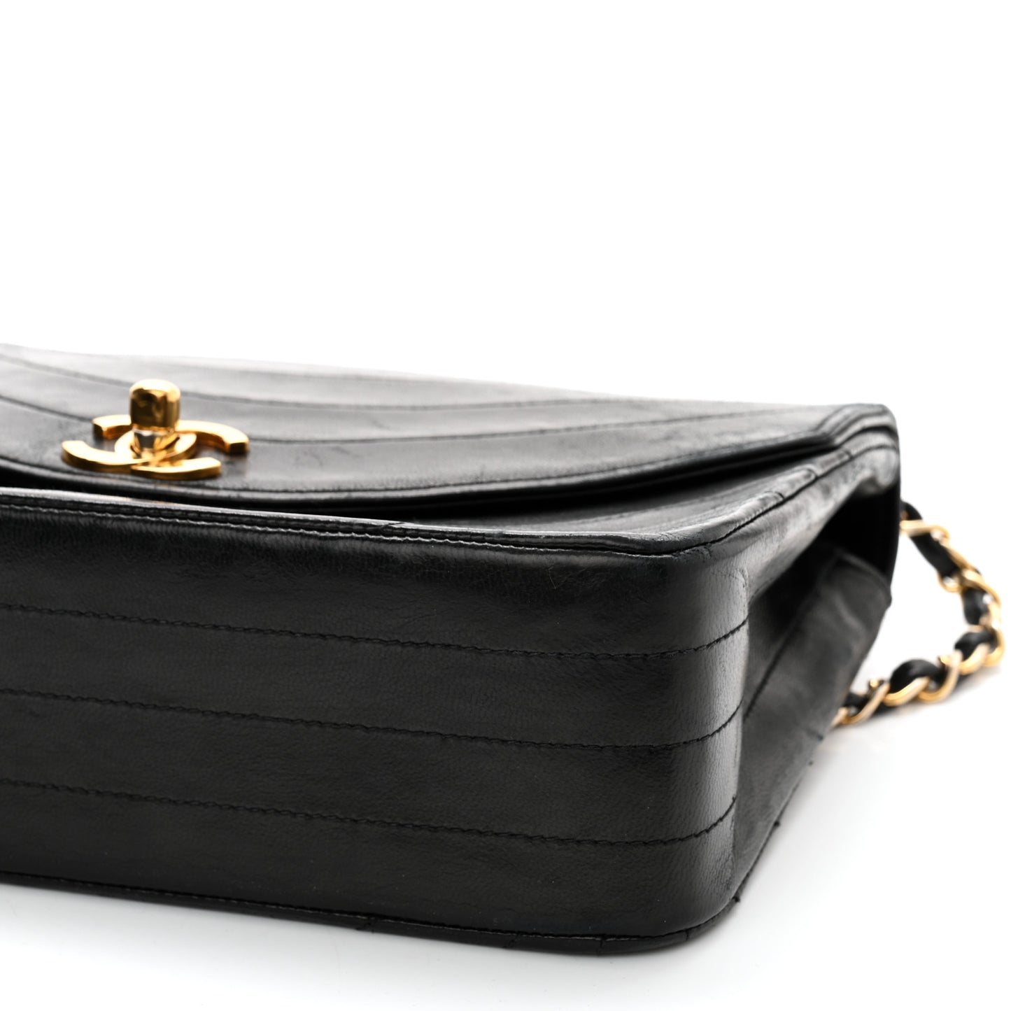 Lambskin Ribbon Quilted Small Single Flap Black