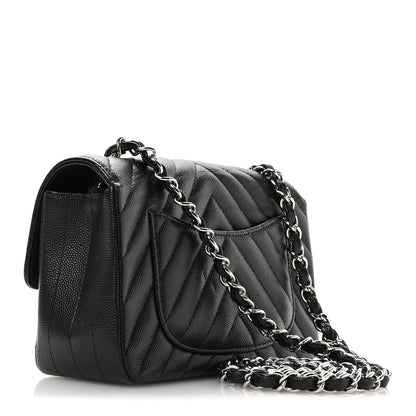 Chanel Caviar Chevron Quilted Mini Rectangular Flap Black 3 of 11