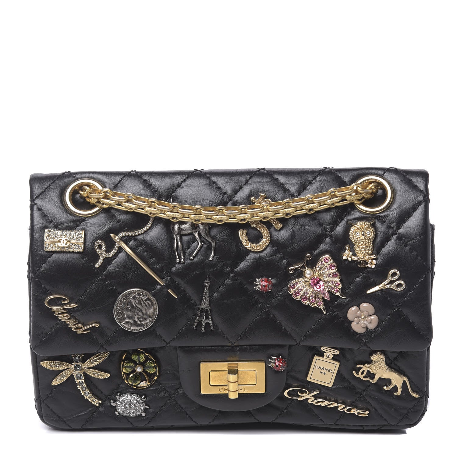Chanel Aged Calfskin Lucky Charms 2.55 Reissue 224 Flap Black 1 of 12
